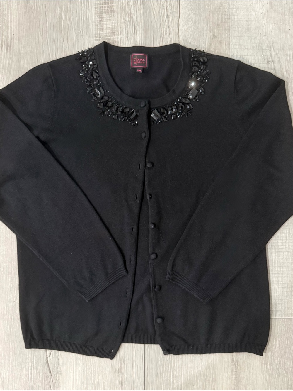 Black Embellished Crewneck Cardigan